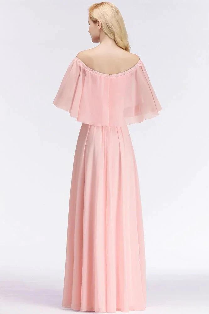 A-line Long Off-the-shoulder Pink Bridesmaid Dresses with Sleeves