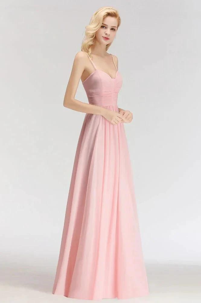 A-line Long Sweetheart Spaghetti Sleeveless Bridesmaid Dress