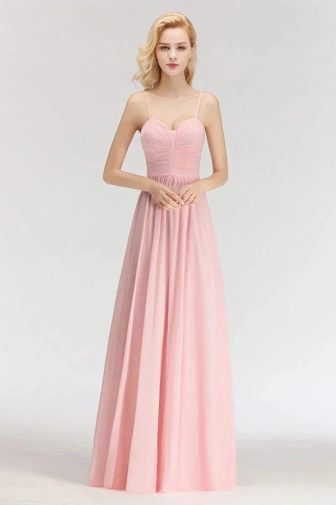 A-line Long Sweetheart Spaghetti Sleeveless Bridesmaid Dress