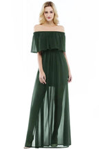 A-line Off-the-shoulder Floor Length Black Chiffon Bridesmaid Dresses