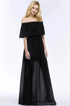 A-line Off-the-shoulder Floor Length Black Chiffon Bridesmaid Dresses