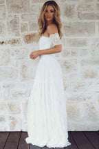 A-Line Off-the-Shoulder Short Sleeves Lace Boho Wedding Dress  WD396