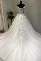 A-Line Off-the-Shoulder Short Sleeves Wedding Dress with Appliques WD226