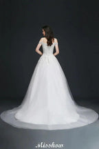A-line Off-the-Shoulder Tulle Elegant Wedding Dresses with Appliques