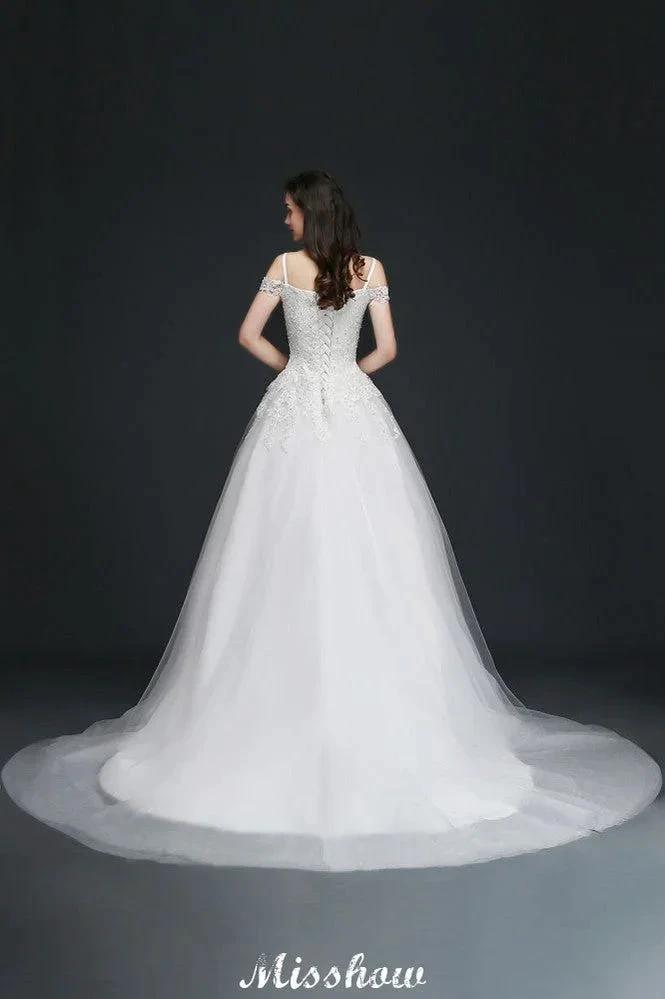 A-line Off-the-Shoulder Tulle Elegant Wedding Dresses with Appliques
