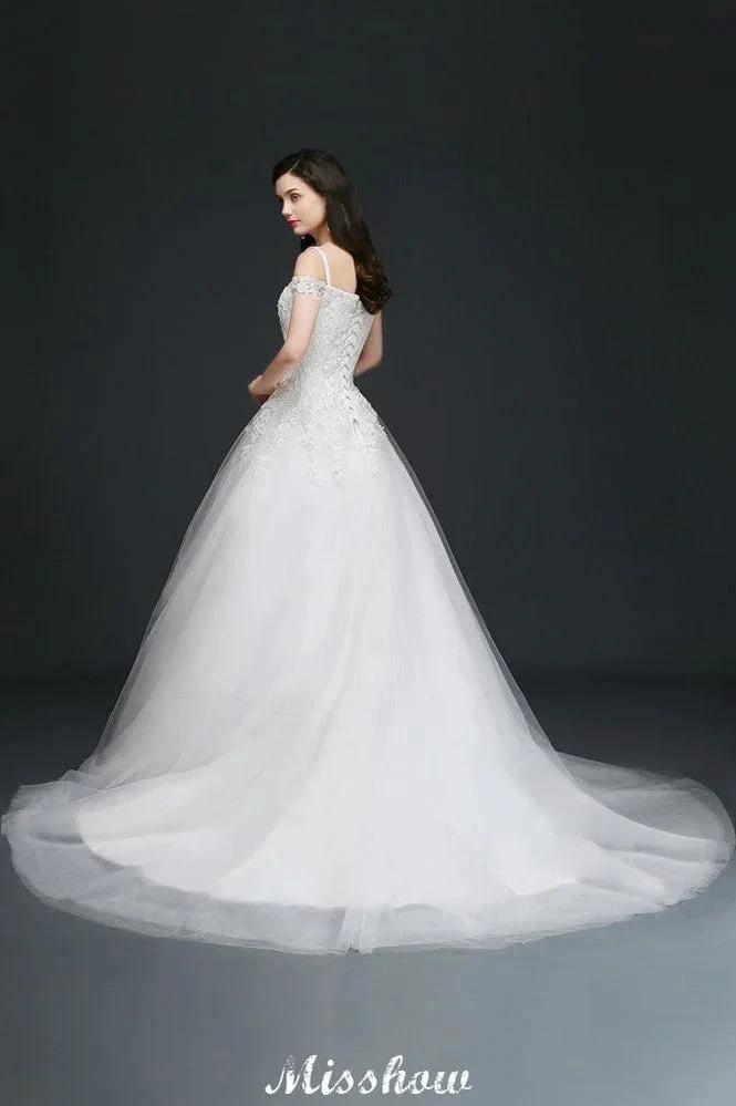 A-line Off-the-Shoulder Tulle Elegant Wedding Dresses with Appliques