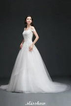 A-line Off-the-Shoulder Tulle Elegant Wedding Dresses with Appliques