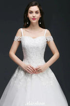 A-line Off-the-Shoulder Tulle Elegant Wedding Dresses with Appliques