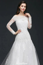 A-line Off-The-Shoulder Tulle Glamorous Wedding Dresses with Lace