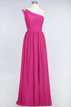 A-Line One-Shoulder Beadings Sleeveless Ruffles Bridesmaid Dress Floor Length Maid of Honor Dress