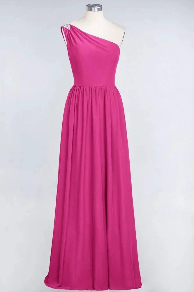 A-Line One-Shoulder Beadings Sleeveless Ruffles Bridesmaid Dress Floor Length Maid of Honor Dress