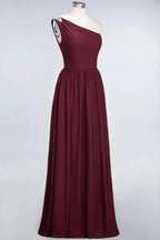 A-Line One-Shoulder Beadings Sleeveless Ruffles Bridesmaid Dress Floor Length Maid of Honor Dress