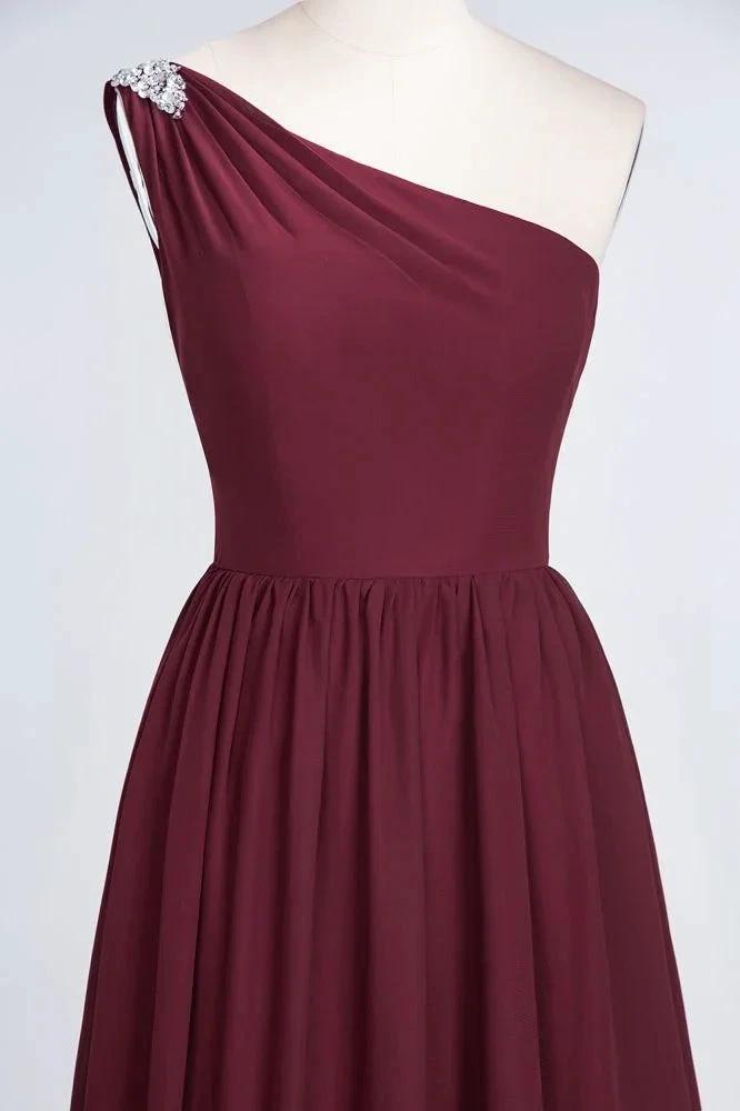 A-Line One-Shoulder Beadings Sleeveless Ruffles Bridesmaid Dress Floor Length Maid of Honor Dress