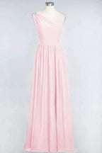 A-Line One-Shoulder Beadings Sleeveless Ruffles Bridesmaid Dress Floor Length Maid of Honor Dress