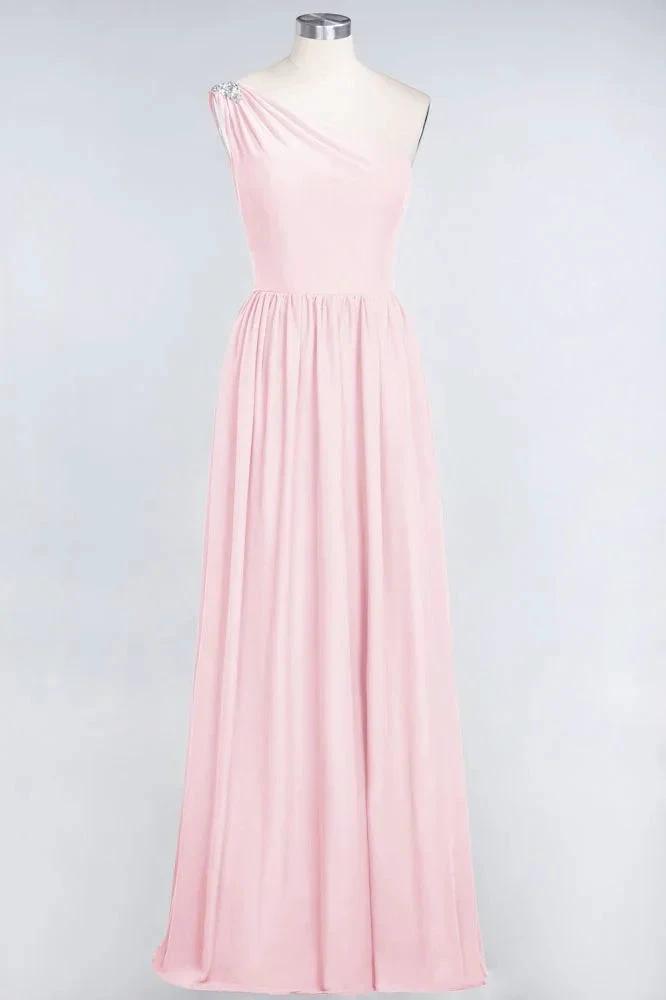 A-Line One-Shoulder Beadings Sleeveless Ruffles Bridesmaid Dress Floor Length Maid of Honor Dress