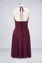 A-Line Ruffles Chiffon Halter Knee-Length Party Dress Simple Bridesmaid Dress