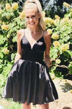A-line Satin Fit and Flare Yellow Homecoming Dress with Pockets PD333
