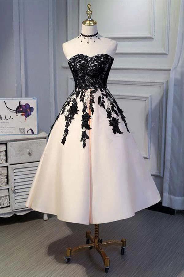 A-line Satin Sweetheart Lace Short Prom Dresses Homecoming dresses PD151