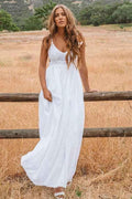 A-Line Scoop Backless Floor Length Beach Wedding Dress with Lace WD272
