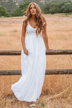 A-Line Scoop Backless Floor Length Beach Wedding Dress with Lace WD272