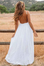 A-Line Scoop Backless Floor Length Beach Wedding Dress with Lace WD272