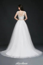 A-line Scoop Court Train Tulle Glamorous Wedding Dresses with Sash