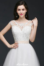 A-line Scoop Court Train Tulle Glamorous Wedding Dresses with Sash