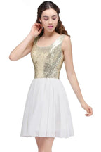 A-line Scoop Short Sequins White Cute Homecoming Dresses with Sequins