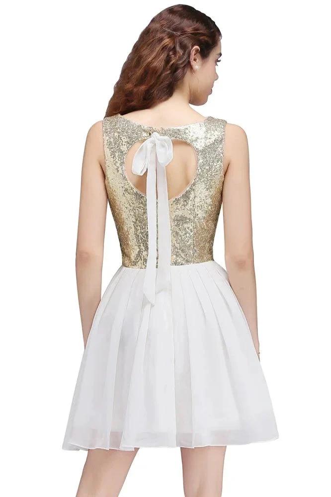 A-line Scoop Short Sequins White Cute Homecoming Dresses with Sequins