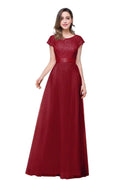 A-line Short Sleeve Chiffon Bridesmaid Dresses with Ribbon Bow Sash