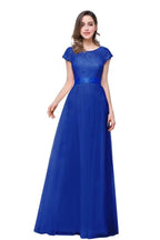 A-line Short Sleeve Chiffon Bridesmaid Dresses with Ribbon Bow Sash