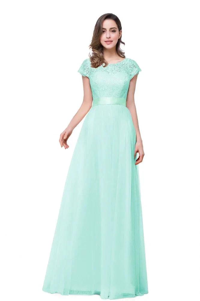 A-line Short Sleeve Chiffon Bridesmaid Dresses with Ribbon Bow Sash