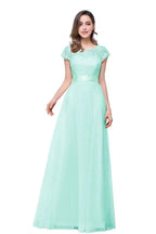 A-line Short Sleeve Chiffon Bridesmaid Dresses with Ribbon Bow Sash