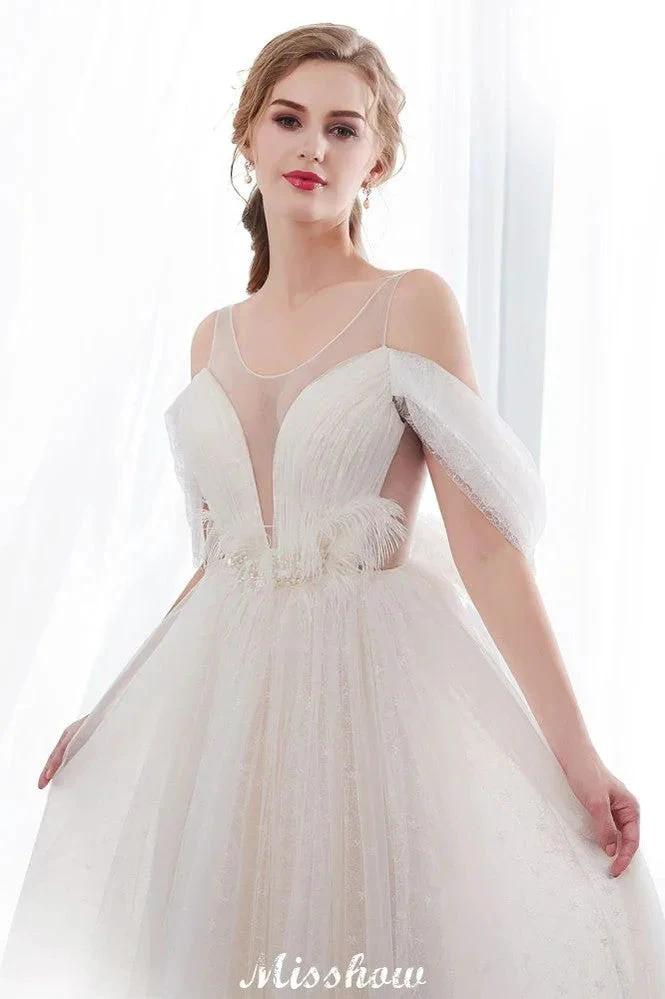 A-line Sleeveless Floor Length Lace Ivory Wedding Dress