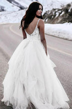 A-Line Spaghetti Straps Asymetrical Wedding Dress with Lace  WD236
