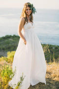 A-Line Spaghetti Straps Sweep Train Chiffon Wedding Dress  WD240
