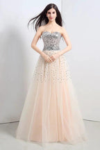 A-line Strapless Tulle Party Dress With  Sequined