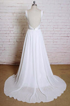 A-line Straps Court Train Chiffon Appliques Backless Wedding Dresses  WD172