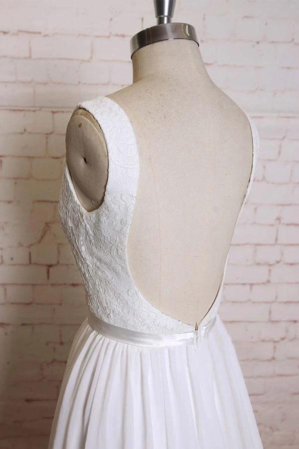 A-line Straps Court Train Chiffon Appliques Backless Wedding Dresses  WD172