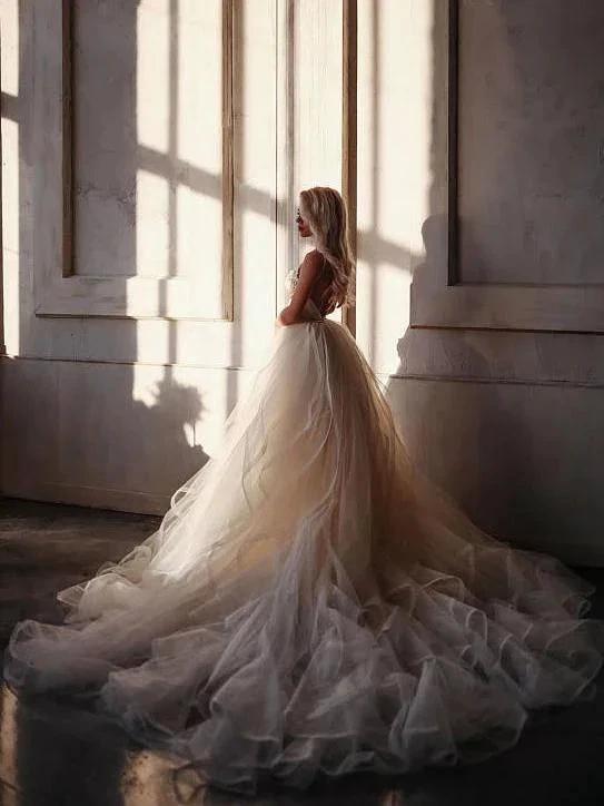 A-line  Straps Floor length Beading Wedding Dress Long Prom Dress WD538