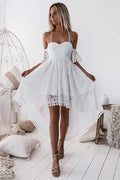 A-Line Straps Off-the-shoulder High Low White Lace Homecoming Dress  PD013