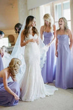 A-Line Sweetheart Backless Lavender Chiffon Bridesmaid Dress with Ruched BD080