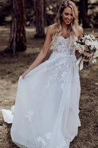 A-Line Sweetheart Sweep Train Wedding Dress with Appliques Beading WD393