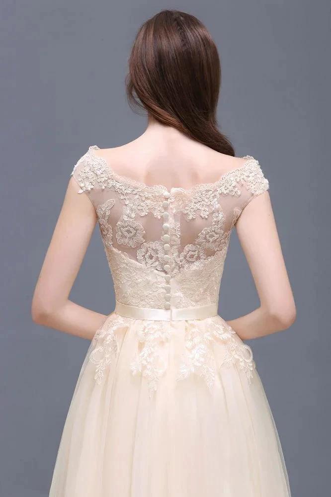 A-line Tulle Lace Appliques Floor-Length Prom Dress