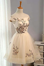 A-line Tulle Short Prom Dress Homecoming Dress With Embroidery PD130