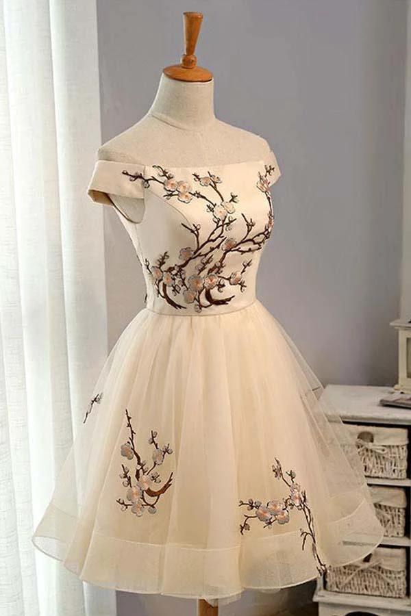A-line Tulle Short Prom Dress Homecoming Dress With Embroidery PD130