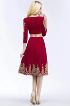 A-line Two-piece Plus Size Tea Length Long Sleeves Appliques Homecoming Dresses
