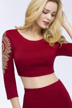 A-line Two-piece Plus Size Tea Length Long Sleeves Appliques Homecoming Dresses