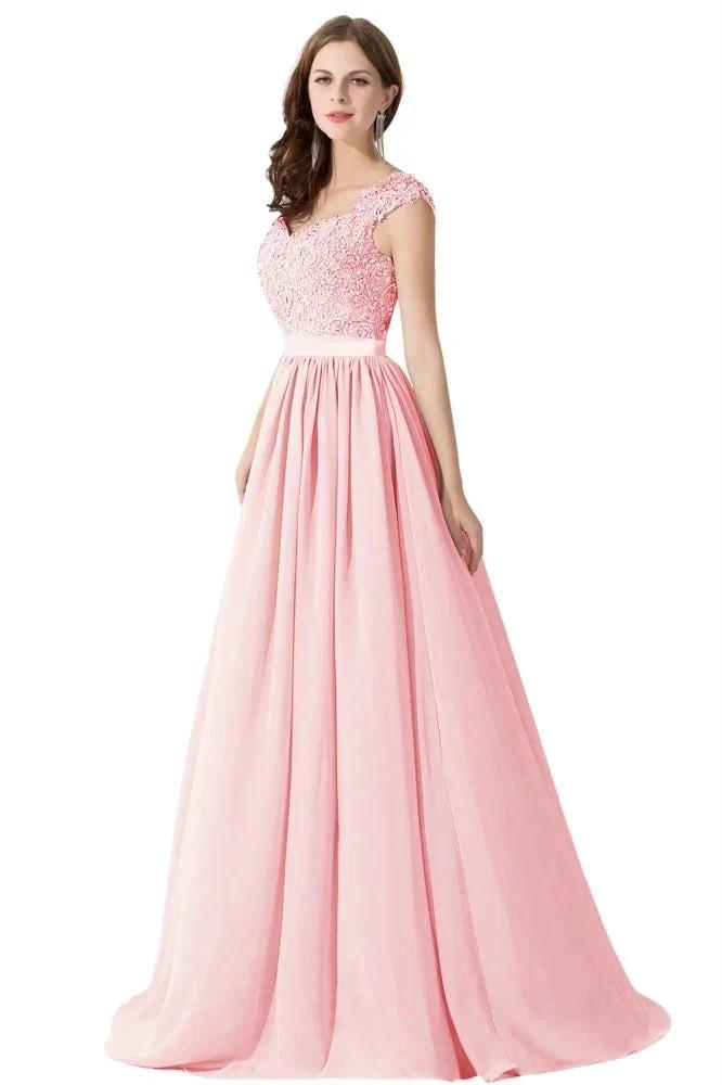 A-line V Neck Chiffon Bridesmaid Dress with Appliques