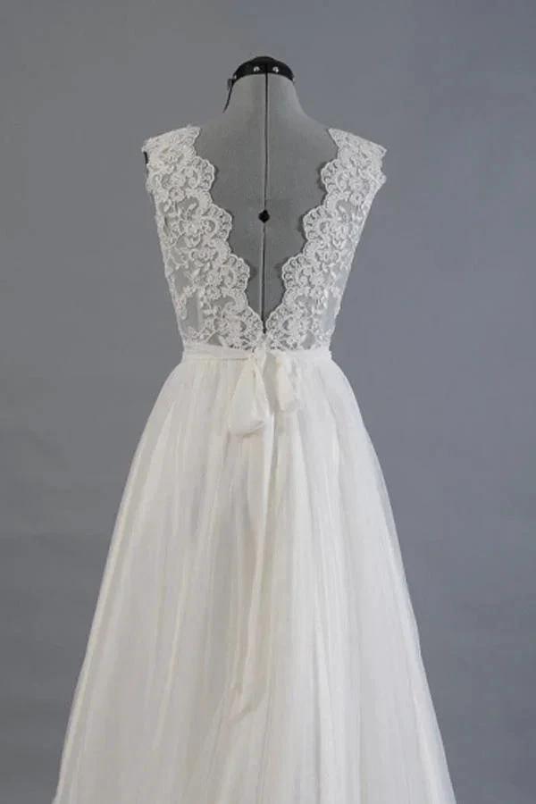 A-line V-Neck Sashes Appliques Beach Wedding Dress  WD170